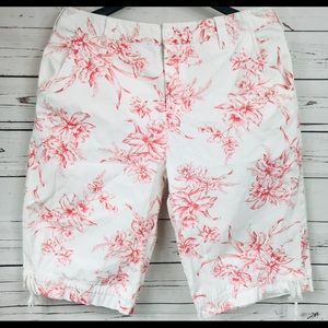 White and Pink Floral Bermuda Shorts Size 12 EUC